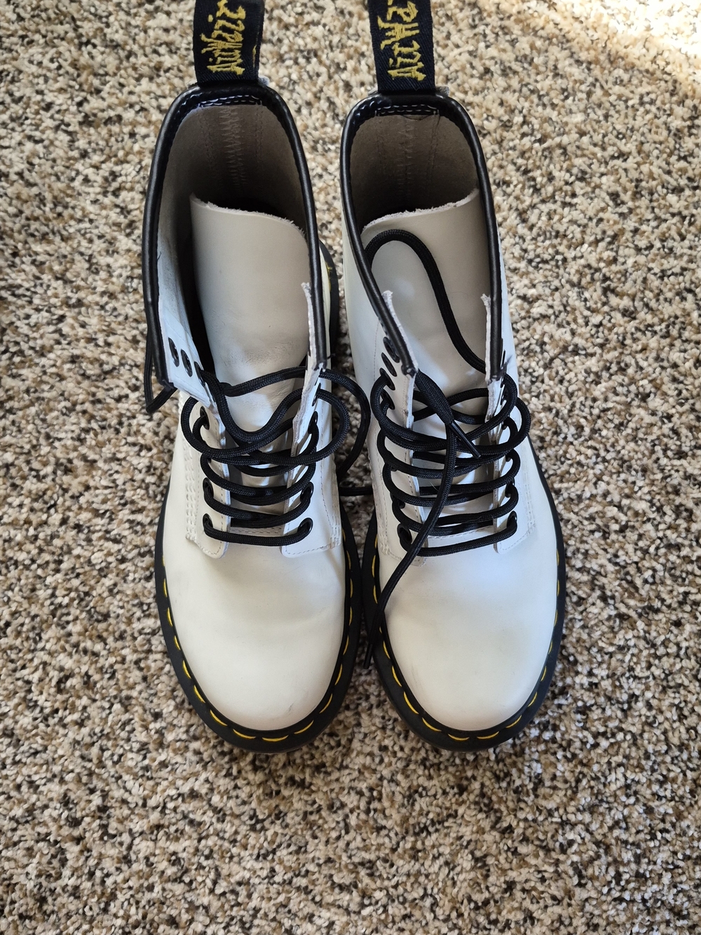 Dr. Martens White Leather Lace-Up Boots with Black Trim